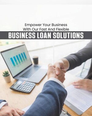 Image depicting a business loan concept with a handshake and laptop.
