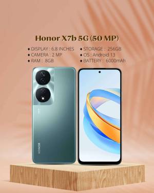 Honor X7b 5G smartphone with specifications displayed