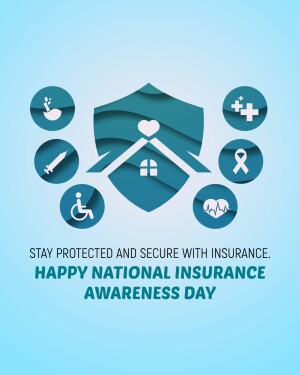 Graphic depicting healthcare symbols surrounding a house within a shield, with text celebrating National Insurance Awareness Day.