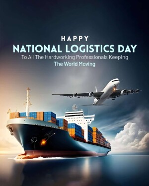 Image celebrating National Logistics Day with a cargo ship and airplane