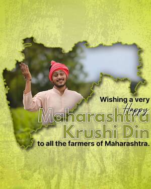 A man in traditional attire waving with a Maharashtra map background and text wishing a happy Krushi Din.