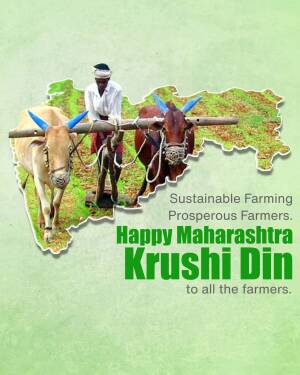 Image depicting a farmer with oxen in front of a map of Maharashtra, celebrating Krushi Din.