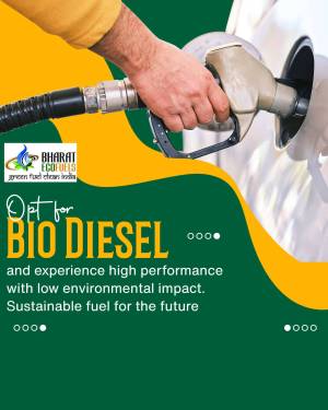 Hand filling a vehicle with Bio Diesel at a fuel pump, promoting sustainable fuel.