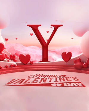 3D rendering of the letter Y surrounded by hearts and Valentine's Day decorations.