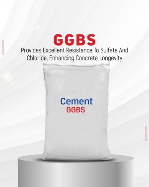 Image of a bag of GGBS cement with text highlighting its benefits.