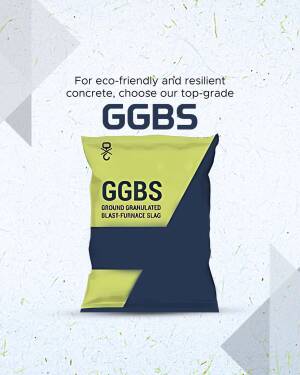 Image of a GGBS bag with text promoting eco-friendly and resilient concrete.