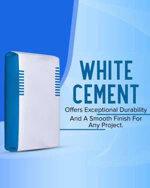 Image of a white cement bag with text highlighting its durability and smooth finish.