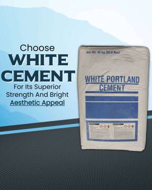 A bag of White Portland Cement with product details.
