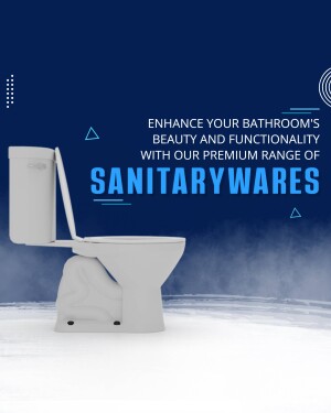 Modern white toilet with text promoting sanitarywares