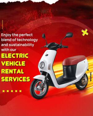 White and red electric scooter with text promoting rental services