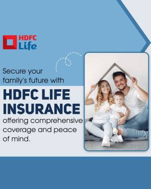 HDFC Life Insurance advertisement featuring a family under a house-shaped roof.