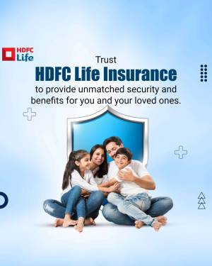 HDFC Life Insurance advertisement featuring a family under a protective shield.