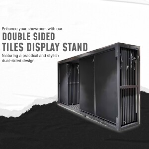 Black double sided tiles display stand with a modern design