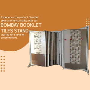 Silver tile display stand with various tile samples