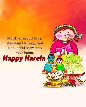 Harela festival greeting card with traditional Kumaoni elements