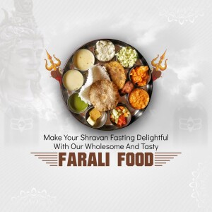 A plate of traditional Farali food for Shravan fasting with Lord Shiva in the background.