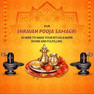 Image showcasing Shravan Pooja Samagri with Shivlings and traditional items.