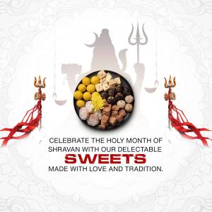 Indian sweets arranged on a plate with Shiva imagery for Shravan month