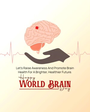 Illustration of a brain in a hand with a heartbeat line, promoting World Brain Day.