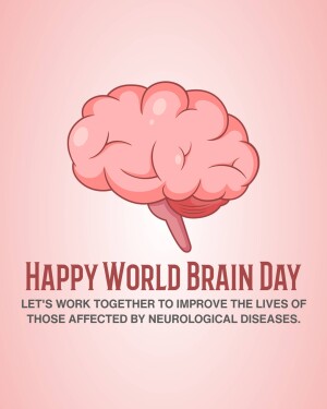 Illustration of a pink brain with text 'Happy World Brain Day'