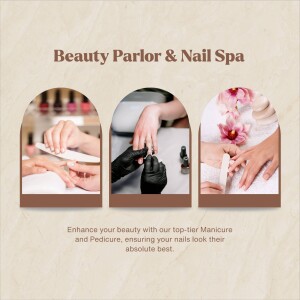 Collage of nail care services offered at a beauty parlor and nail spa.