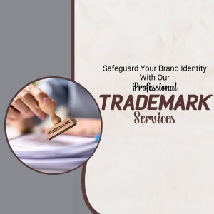 Image depicting a hand stamping 'TRADEMARK' onto documents, promoting trademark services.