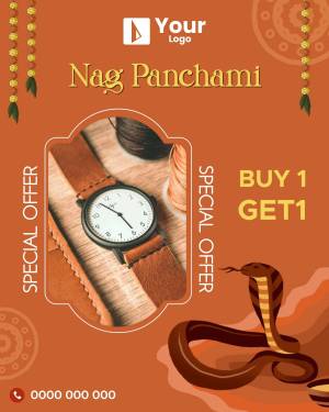 Nag Panchami promotional poster featuring a watch and snake imagery.