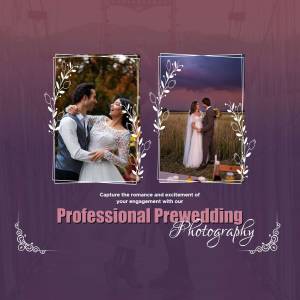Advertisement for professional prewedding photography services featuring a couple in romantic poses.