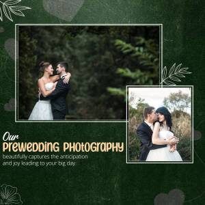 Couple embracing in prewedding photoshoot with green background