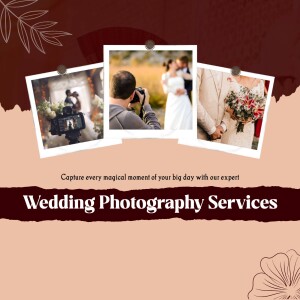 Wedding photography collage with a photographer and wedding details