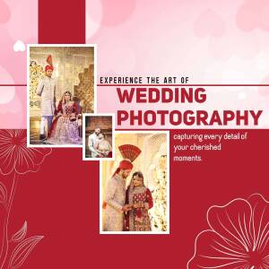 Wedding photography advertisement featuring a couple in traditional attire.