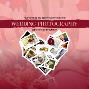 Wedding photography collage with heart shape and text