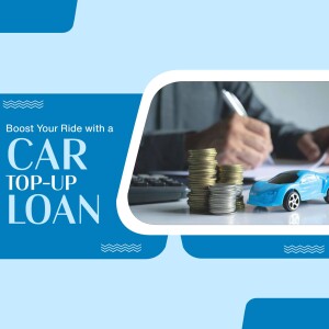 Image depicting a car top-up loan with coins, a calculator, and a person writing.