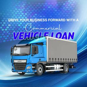 Image of a commercial truck promoting a commercial vehicle loan.