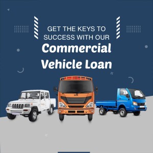 Image showcasing commercial vehicles with a loan offer.