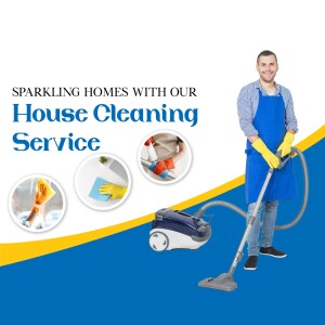 Man with cleaning equipment advertising house cleaning services