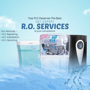 Image of RO water purifier with text advertising RO services.