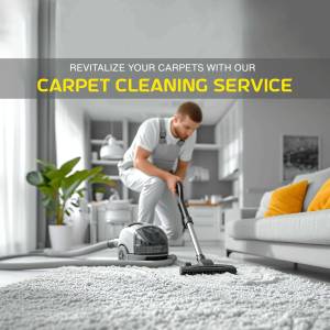 Man cleaning a carpet with a vacuum cleaner in a living room