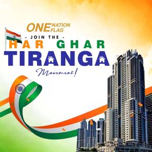 Image promoting the Har Ghar Tiranga campaign with the Indian flag and cityscape.