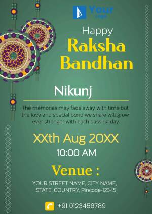 Raksha Bandhan greeting card with decorative elements and event details