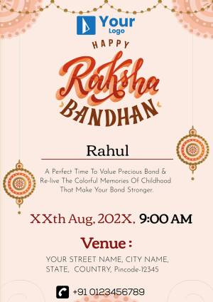 Raksha Bandhan invitation with floral decorations and event details.