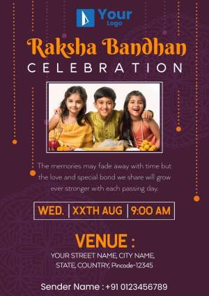 Raksha Bandhan celebration poster with siblings and event details