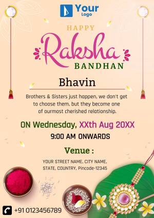 Raksha Bandhan celebration invitation with floral design and traditional elements.
