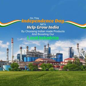 Image depicting an industrial landscape with the Indian flag and text promoting support for local industries.