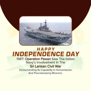 Image of an Indian Navy ship with Independence Day text