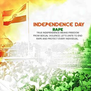 Indian flag waving with a message against sexual violence on Independence Day.