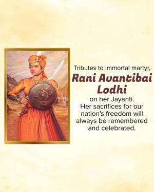 Portrait of Rani Avantibai Lodhi with shield and sword, tribute poster