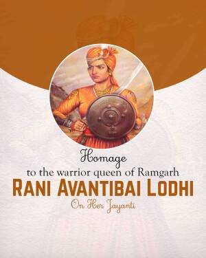 Portrait of Rani Avantibai Lodhi with text 'Homage to the warrior queen of Ramgarh'