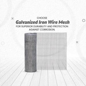 Roll of galvanized iron wire mesh with a grey and white background.