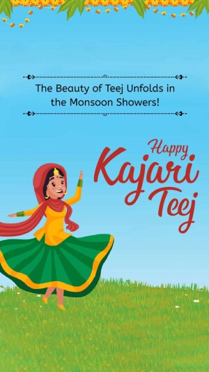 Illustration of a woman celebrating Kajari Teej during the monsoon season.